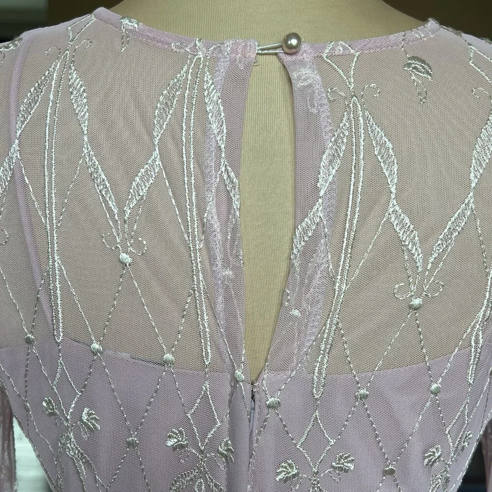 Vintage Cachet Bari Protas Pink Rose Dress 7/8 Sheer Embroidered Formal Gown - Picture 11 of 15